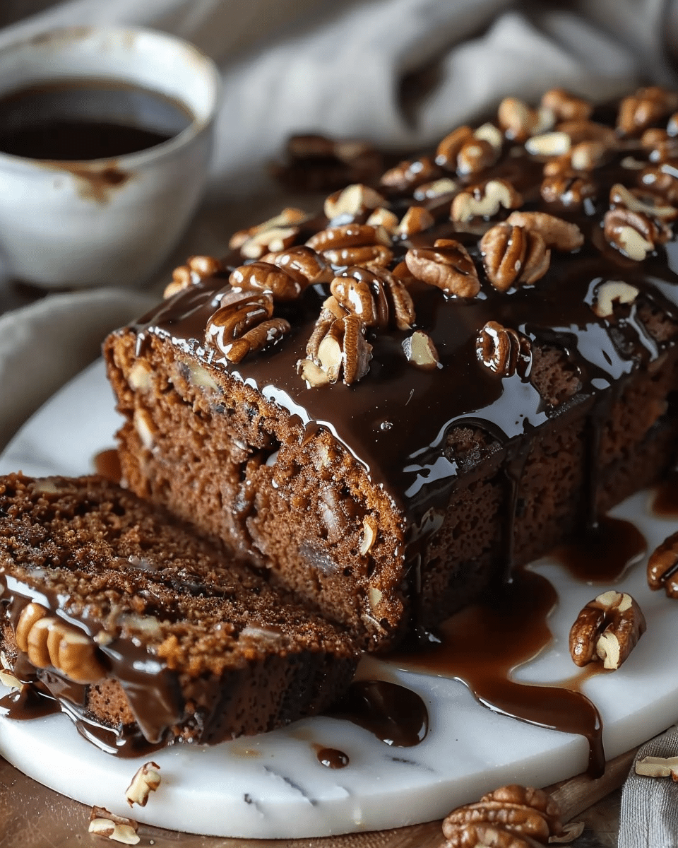 Date Coffee Loaf Cake with Walnuts and Rich Espresso Glaze