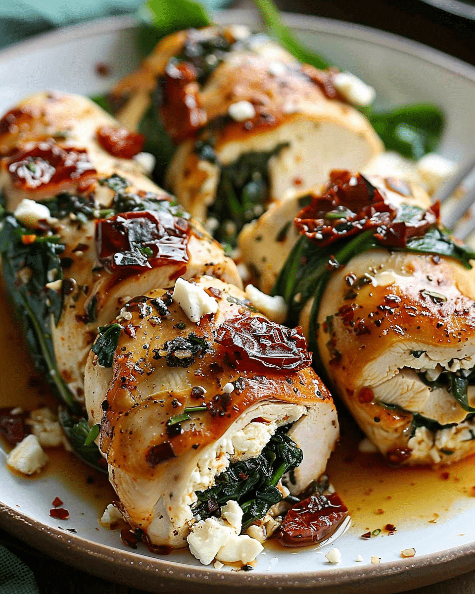 Rolled-Up Chicken with Feta, Spinach, and Sun-Dried Tomatoes