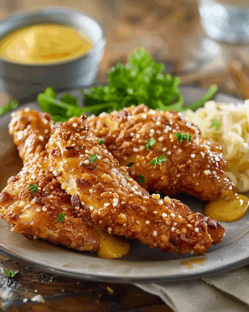 Crunchy Pretzel Chicken with Mustard Dip