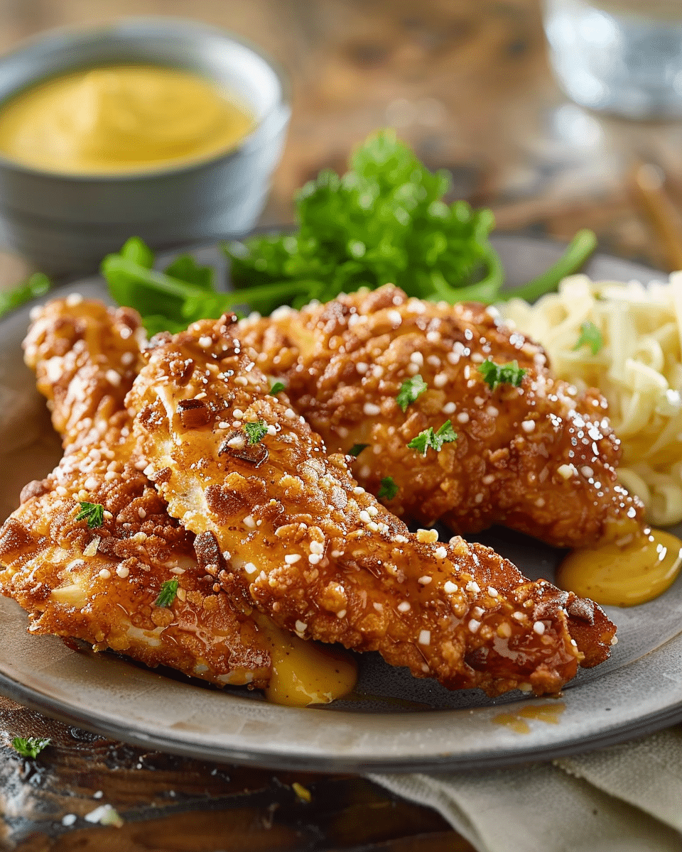 Crunchy Pretzel Chicken with Mustard Dip