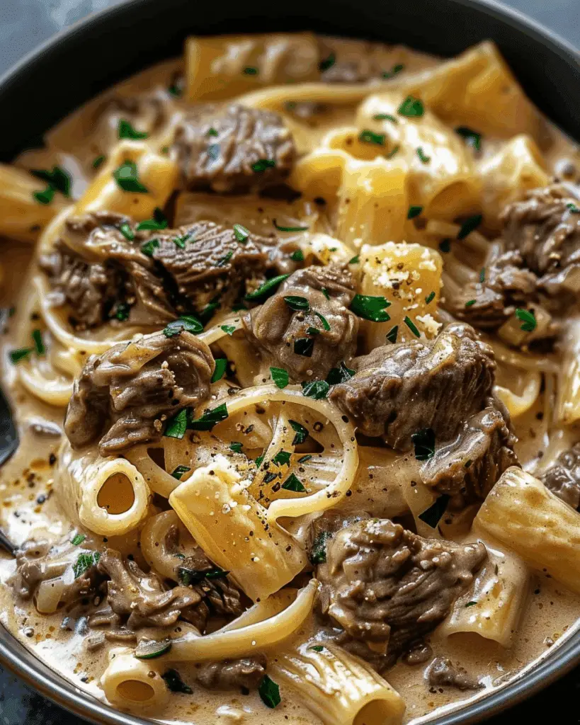 Beef Pasta in Creamy Garlic Sauce