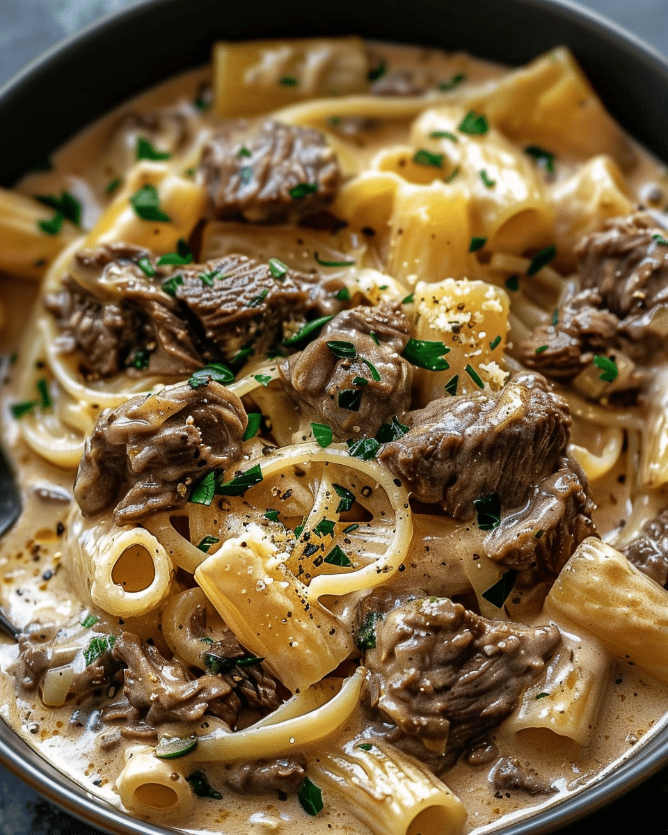 Beef Pasta in Creamy Garlic Sauce