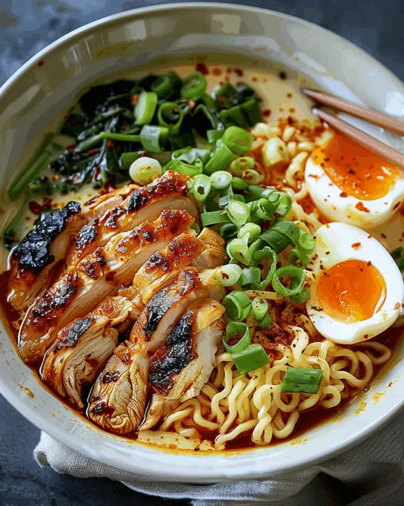 Spicy Fiery Chicken Ramen with Creamy Garlic Sauce