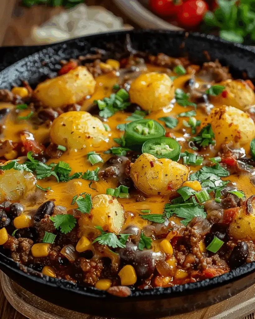 Cheesy Chili Potato Skillet Delight