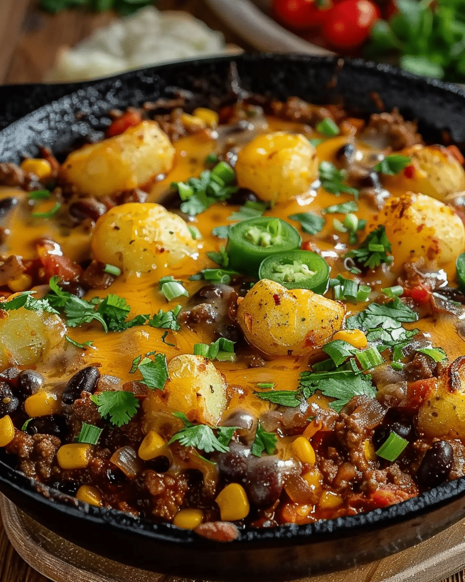 Cheesy Chili Potato Skillet Delight