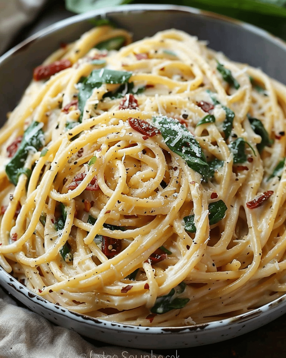 Spaghetti with Spinach & Sun‑Dried Tomato Cream Sauce