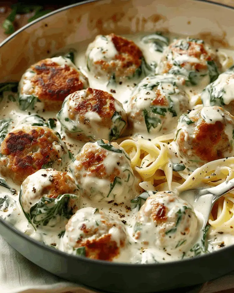 Baked Chicken Ricotta Meatballs with Spinach Alfredo Sauce