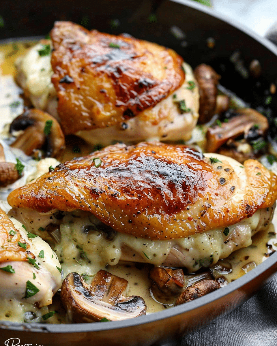 Cheesy Garlic Butter Mushroom Stuffed Chicken