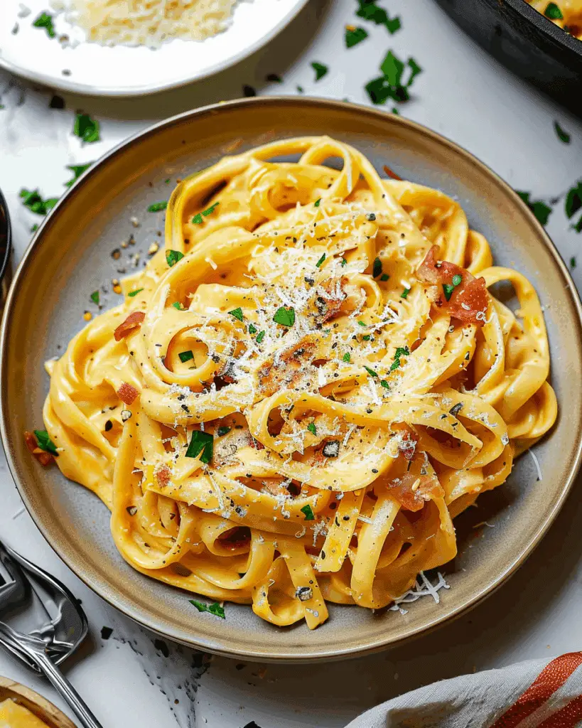 Creamy Pumpkin Alfredo Pasta with Prosciutto