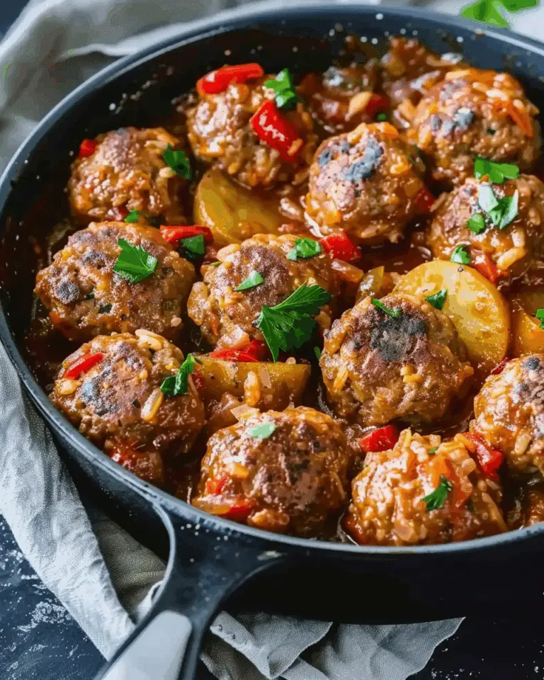 Balkan Rice Meatballs with Peppers & Potatoes