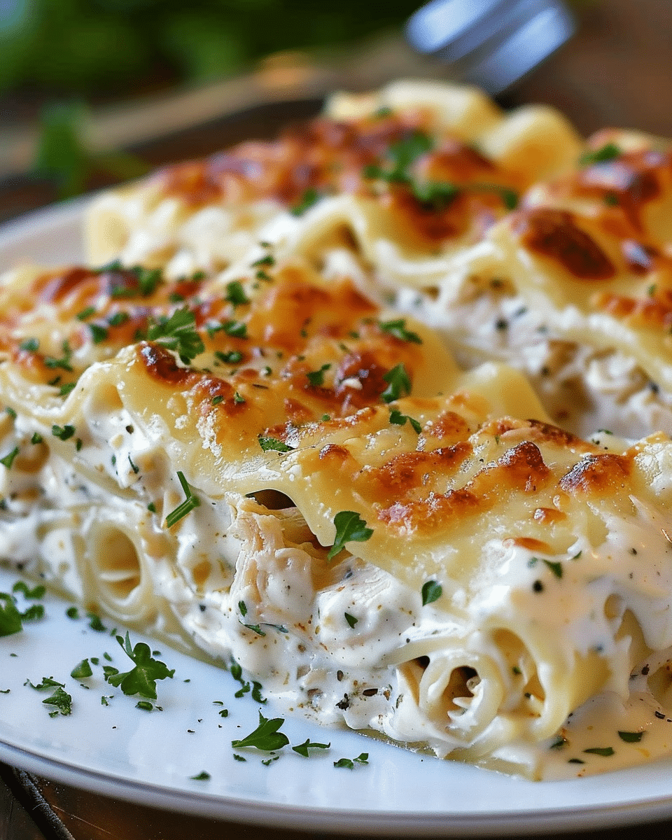 Chicken Alfredo Lasagna Rolls