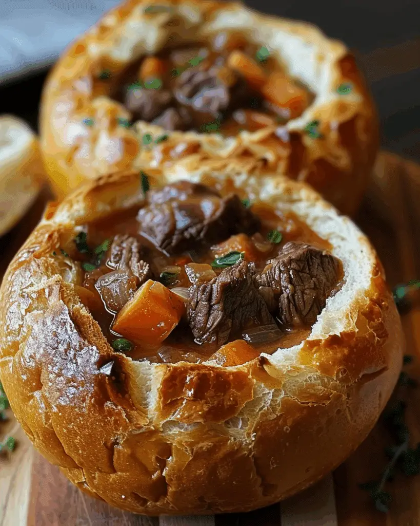 Hearty Beef Stew in Bread Bowls