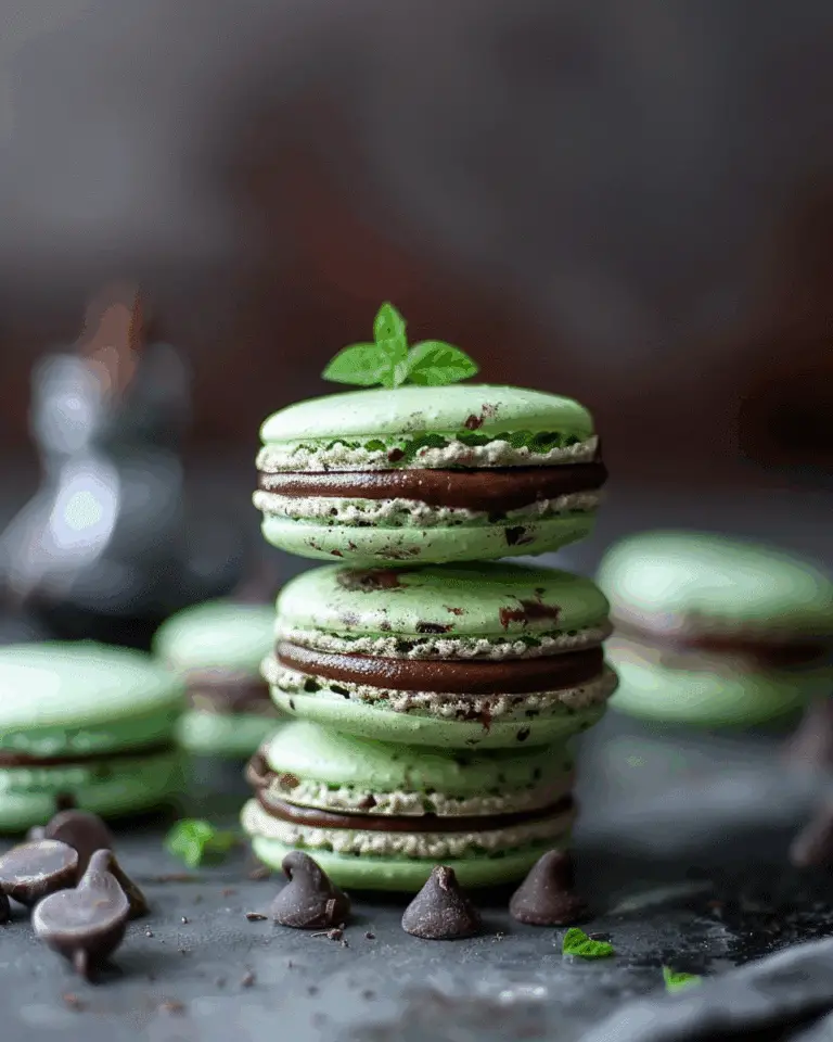 Mint Chocolate Chip Macarons