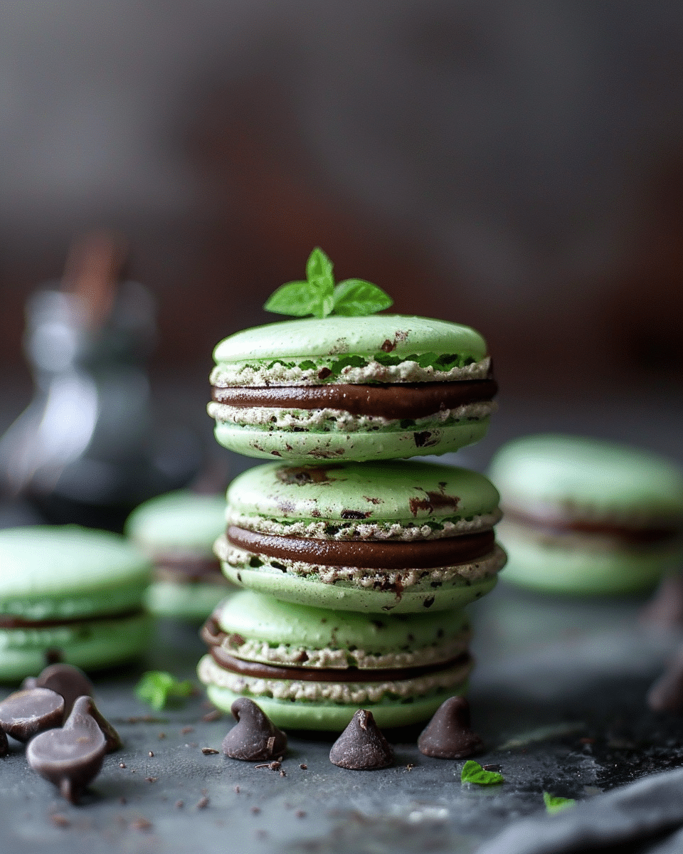 Mint Chocolate Chip Macarons