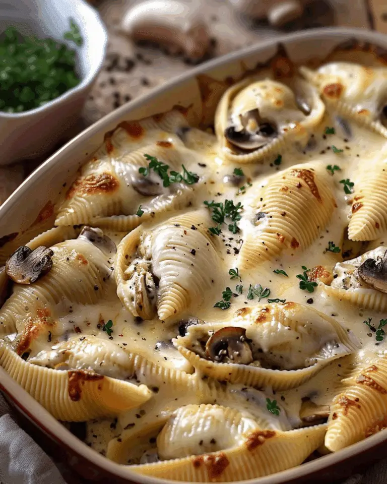 Stuffed Jumbo Shells with Mushrooms & Alfredo