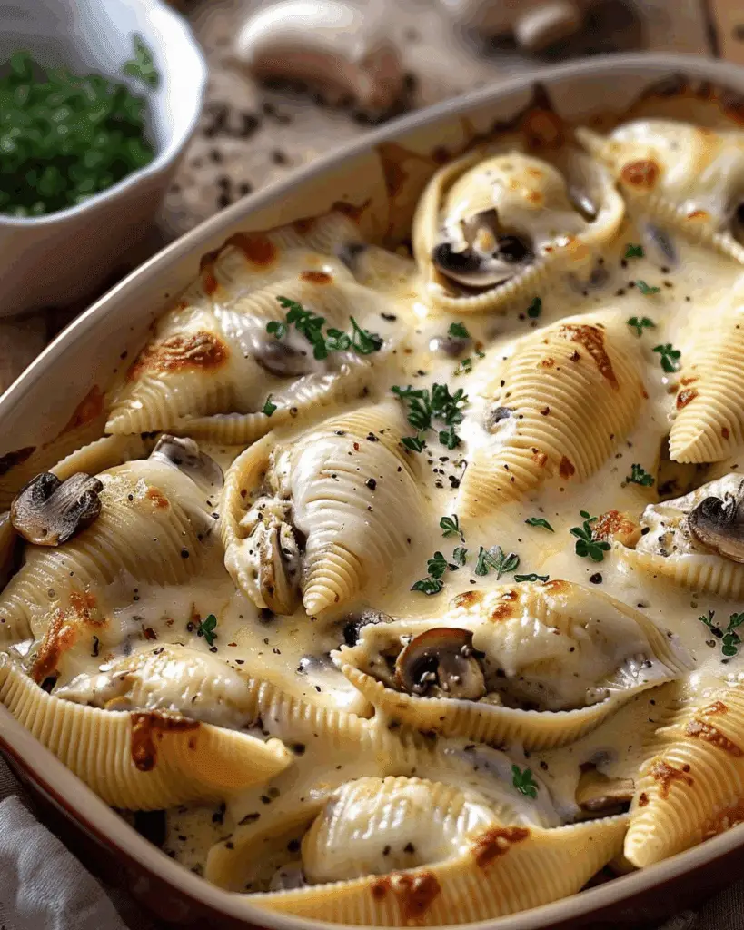 Stuffed Jumbo Shells with Mushrooms & Alfredo