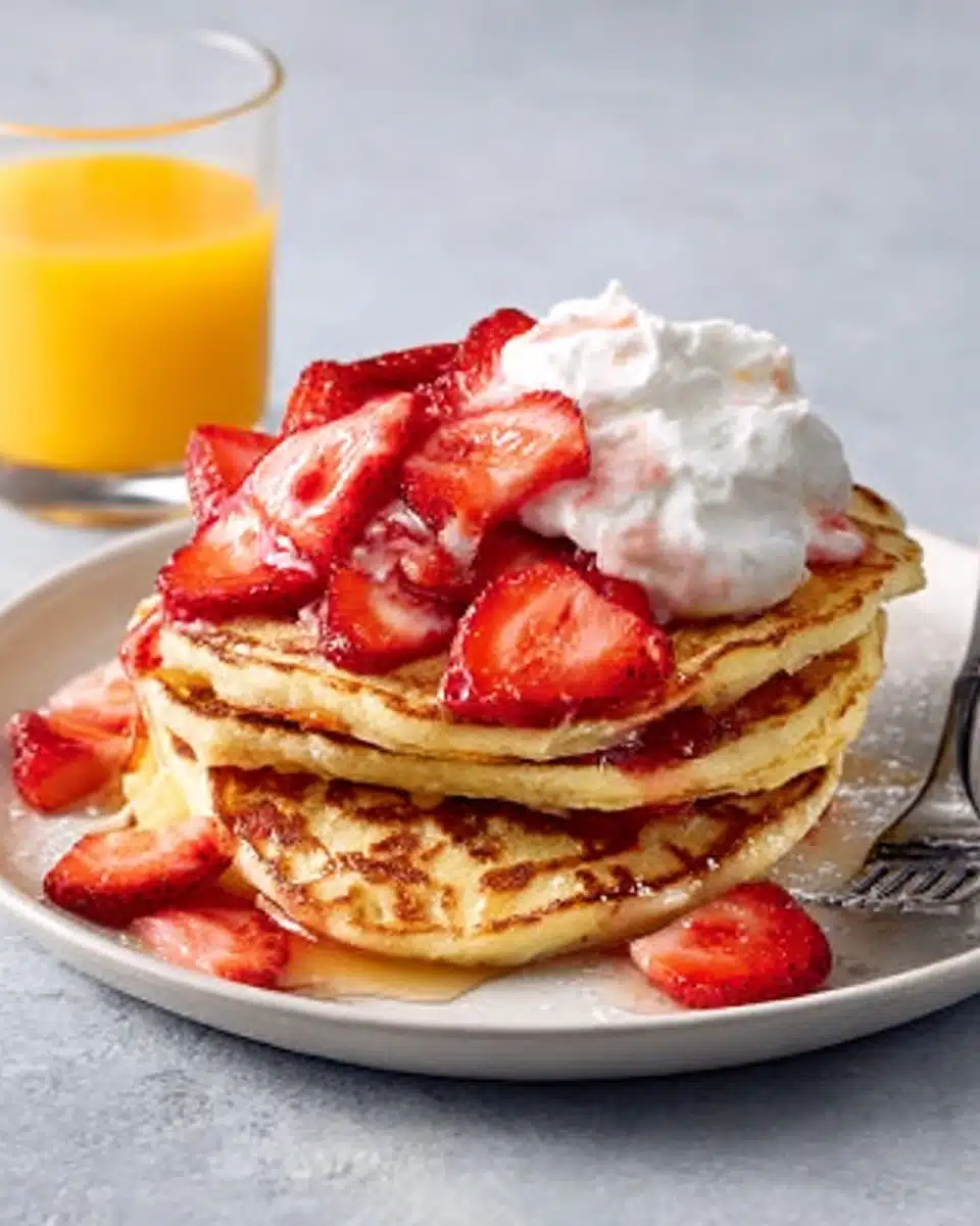 Delicious Pancakes with Fresh Strawberries Recipe - Recipe Image