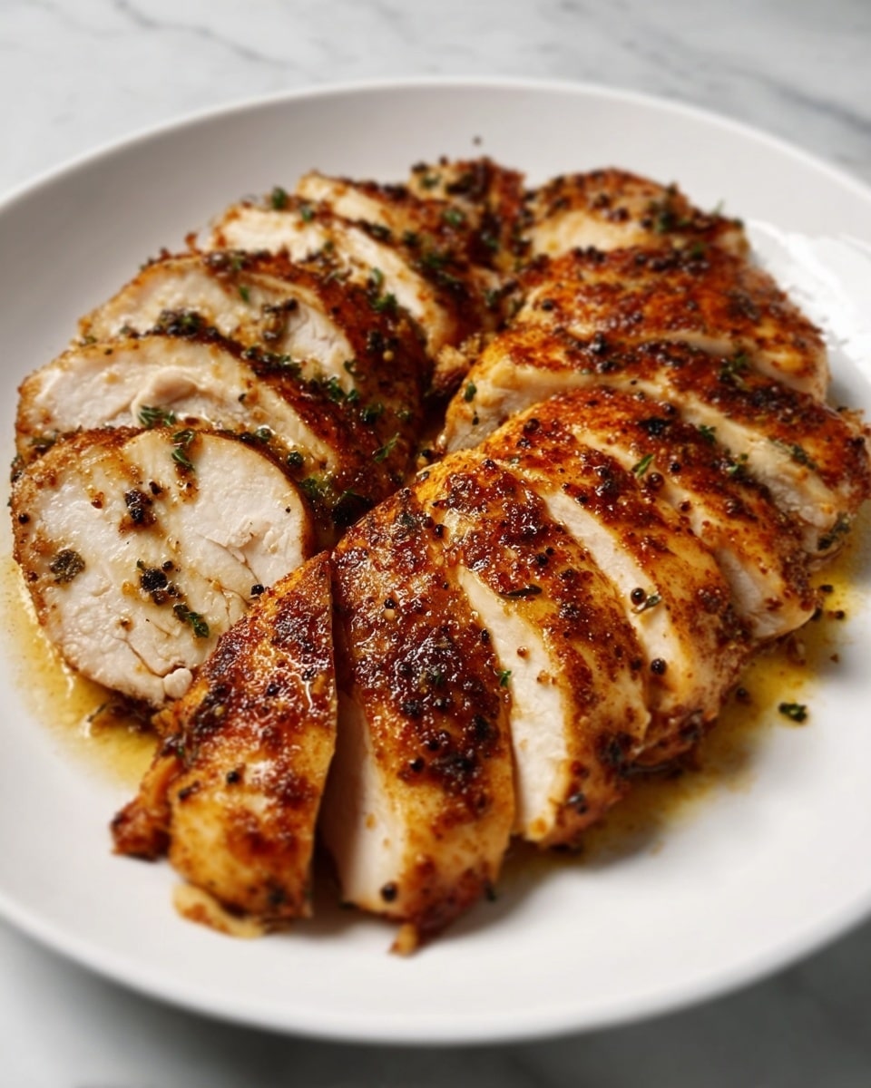 The image shows two pieces of cooked chicken on a dark surface with a white marbled texture background. The piece on the left is whole, with a browned, lightly speckled skin. To the right of it, the same type of chicken is sliced into eight even pieces, revealing white, juicy meat inside. A white-handled knife is placed under the sliced chicken, partially visible at the bottom right. Photo taken with an iphone --ar 4:5 --v 7