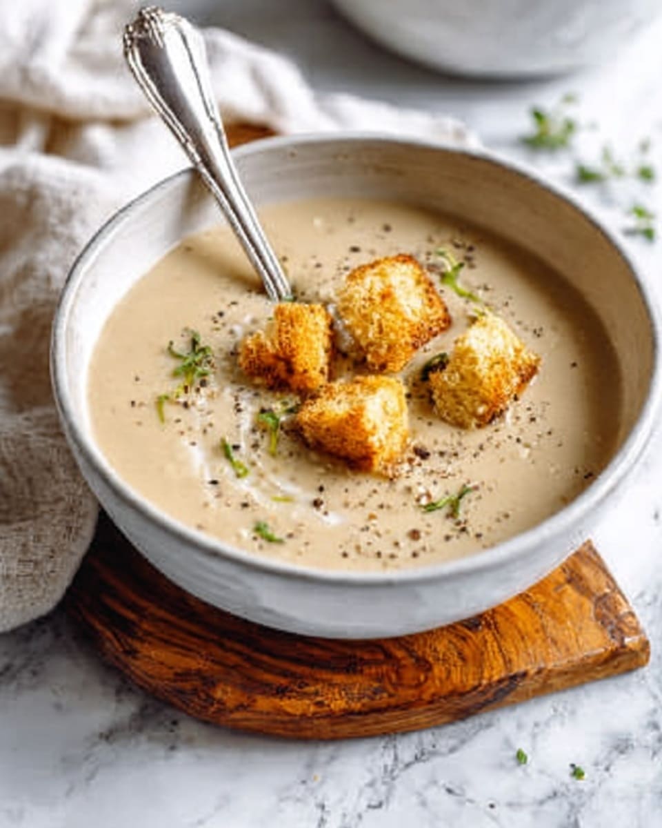 The image shows ingredients for cooking, arranged neatly on a white marbled surface. In the center, there is a large bowl filled with chopped white cauliflower. To the right of the bowl, there are three small bowls: one with green parsley, one with mixed black and pink peppercorns, and a larger one with chopped light green leeks. Below these is a bowl with bright green chopped celery. On the left side of the cauliflower bowl, there are three long green leeks resting on the surface. Below them are lemon wedges scattered in a small pile. Near the bottom, a small white plate holds minced garlic, and next to it is a small white bowl with salt. Above the cauliflower bowl, a small white bowl contains dried oregano, and next to it is a stick of butter. Above the right bowls is a white bowl filled with white all-purpose flour. To the bottom right, there is a carton of vegetable broth lying flat, showing a colorful vegetable soup image on it. photo taken with an iphone --ar 4:5 --v 7