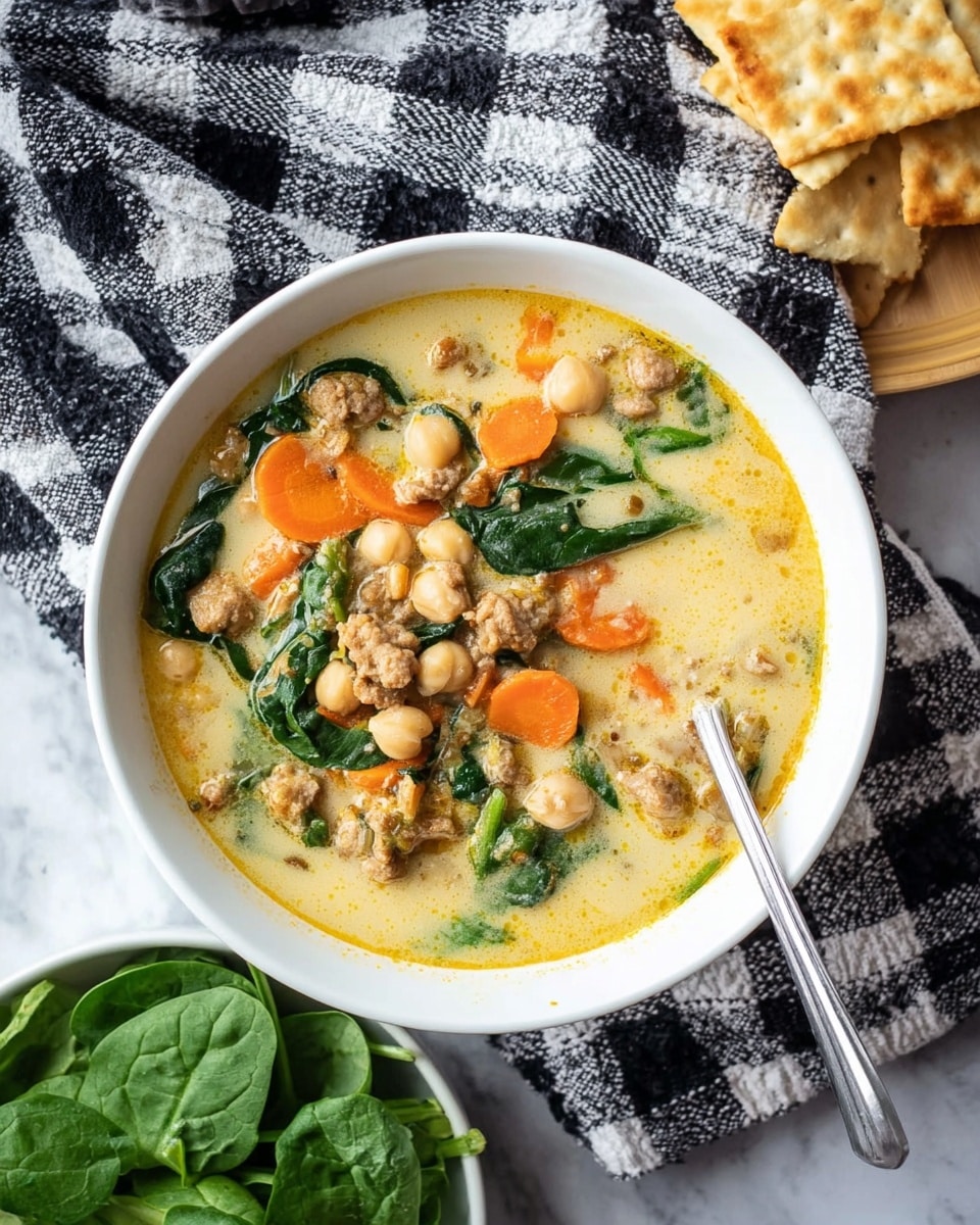 The image shows many ingredients placed on a white marbled surface, surrounding a white bowl full of round light yellow chickpeas in the center. To the right of the bowl are dark green kale leaves, a small white bowl with red sun-dried tomatoes, a small white bowl with white yogurt, and a few green basil leaves. To the left of the chickpeas is a small white bowl of light green powder, a small white bowl with garlic cloves, a whole shallot, and a pinch of coarse salt on the surface. In the top right corner, there is a small white bowl with white cubes of tofu and a pat of butter on a white dish next to it. At the bottom left, a clear glass container holds orange broth, and in the front middle is a small white bowl with dark red powder. The scene is brightly lit and clear. Photo taken with an iphone --ar 4:5 --v 7