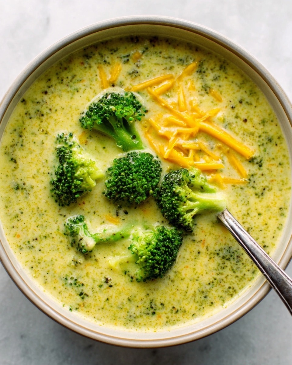 The image shows a white bowl filled with creamy soup, with bright green broccoli pieces and orange carrot slices floating in it. On top of the soup, there is a thick layer of shredded yellow cheese, adding texture and color contrast. The soup looks smooth and slightly thick, with the vegetables clearly visible beneath the creamy surface. The bowl sits on a white marbled surface, creating a clean and fresh background. The photo taken with an iphone --ar 4:5 --v 7
