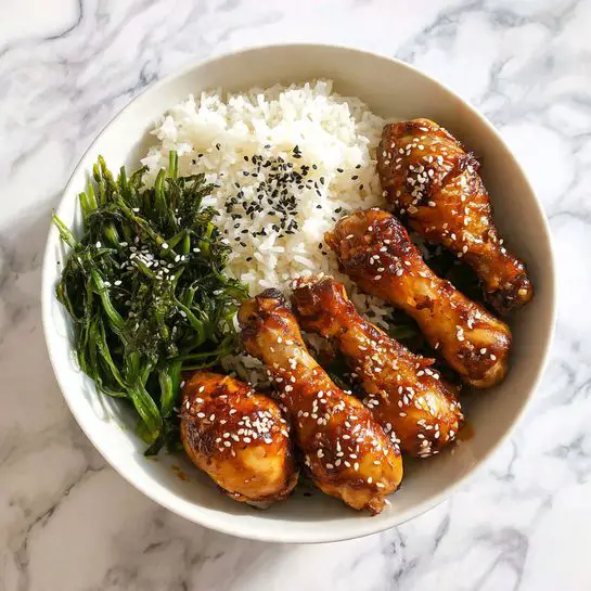 Honey Soy Chicken Drumsticks with Coconut Rice Recipe - Recipe Image