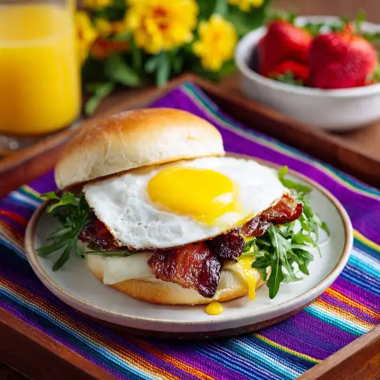 Egg, Brie, and Arugula Breakfast Sandwich with Strawberry-Glazed Bacon Recipe - Recipe Image