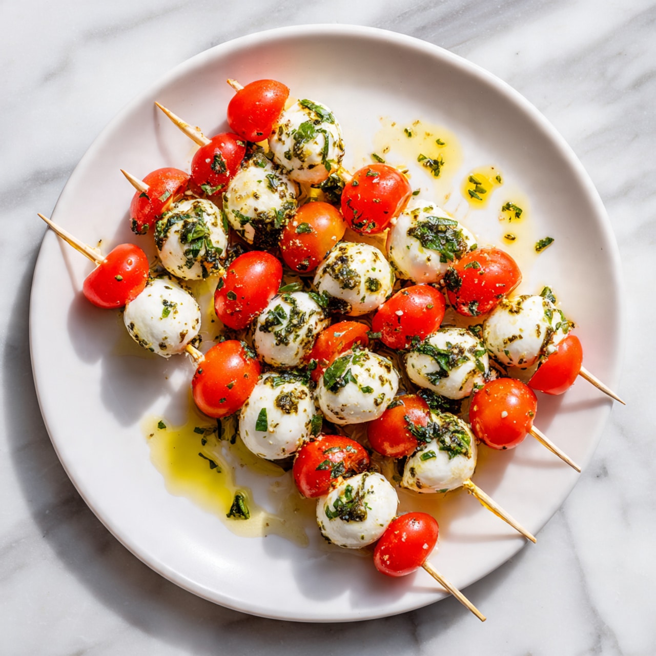 Mini Caprese Skewers: Fresh Italian Appetizer with Cherry Tomatoes, Mozzarella, and Basil Recipe - Recipe Image