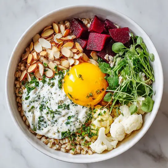 Savory Barley Breakfast Bowl with Mushrooms and Spinach Recipe - Recipe Image
