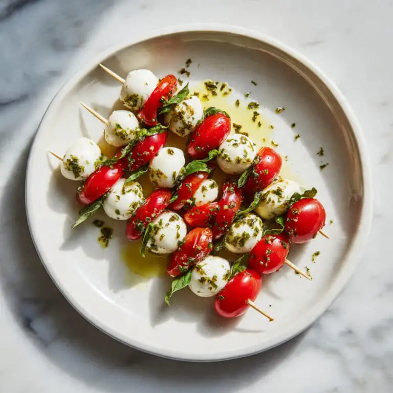 Mini Caprese Skewers: Fresh Italian Appetizer with Cherry Tomatoes, Mozzarella, and Basil Recipe