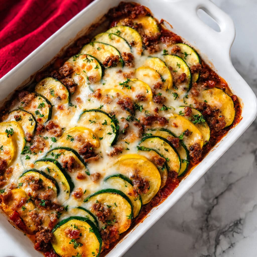 Meaty Zucchini Casserole with Ground Beef Recipe