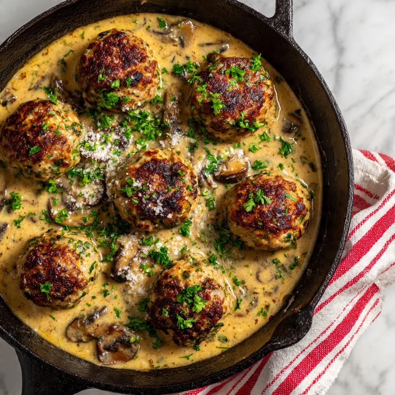 Chicken Marsala Meatballs in Creamy Mushroom Marsala Wine Sauce Recipe - Recipe Image