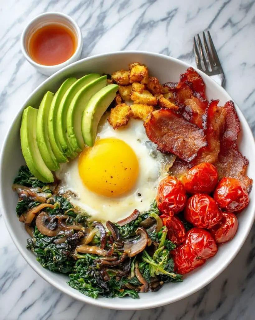 Loaded Breakfast Bowl with Crispy Potatoes, Eggs, Cheese, and Avocado Recipe