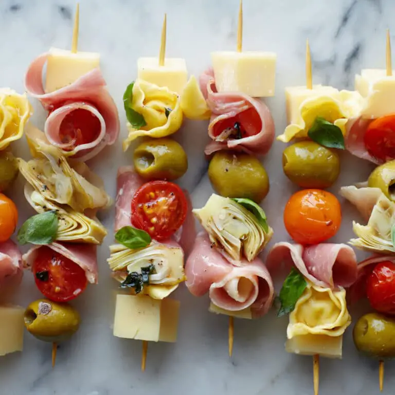 Antipasto Skewers: A Colorful Italian appetizer with Cured Meats, Cheese, and Vegetables Recipe