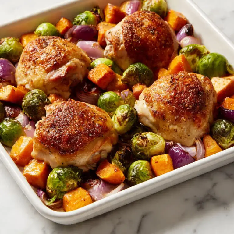 One-Pan Apple Cider Chicken and Brussels Sprouts Recipe