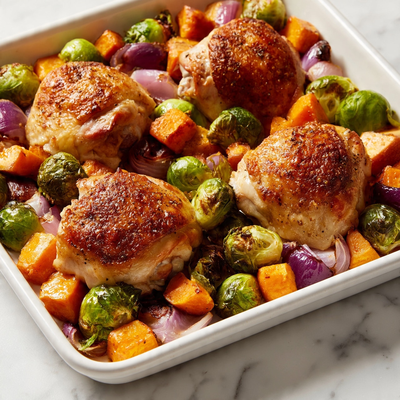 One-Pan Apple Cider Chicken and Brussels Sprouts Recipe