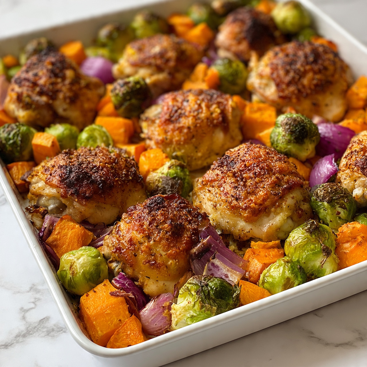One-Pan Apple Cider Chicken and Brussels Sprouts Recipe - Recipe Image